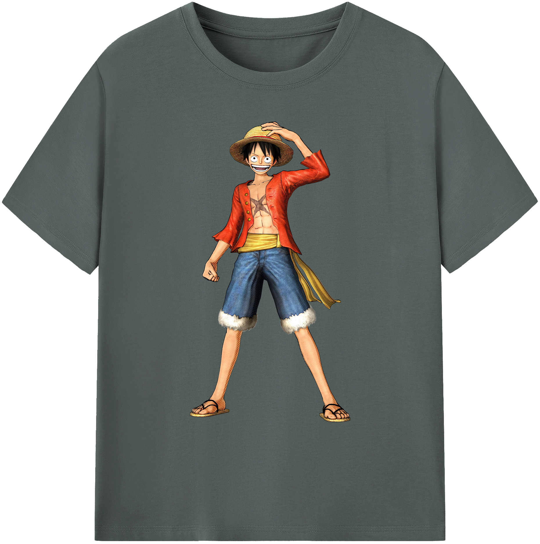 ワンピース モンキー・D・ルフィ ONE PIECE Monkey D. Luffy 綿100％ メンズ半袖Tシャツ｜肌触りやわらか＆通気性